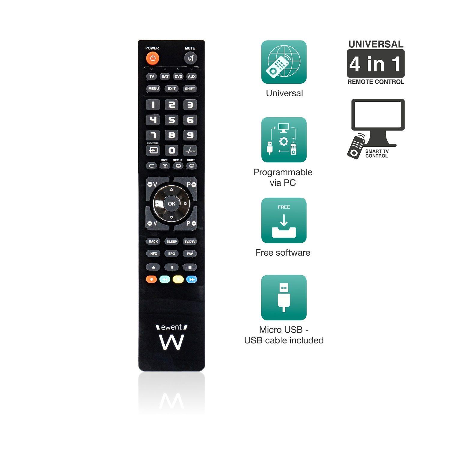 Controlo Remoto Universal EWENT EW1570 (Micro-USB - Preto), miniatura 2