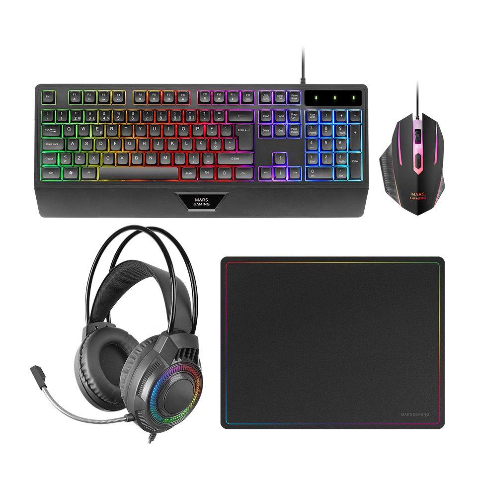 Conjunto Gaming MARS GAMING MCP124PRO (Português - Membrana - Tamanho completo - Preto)