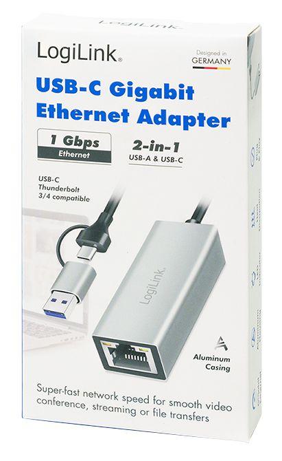Adaptador de Rede LOGILINK UA0238B (Gigabit Ethernet - USB Type-A/USB Type-C - 1000 Mbit/s - Cinzento) — miniatura 2