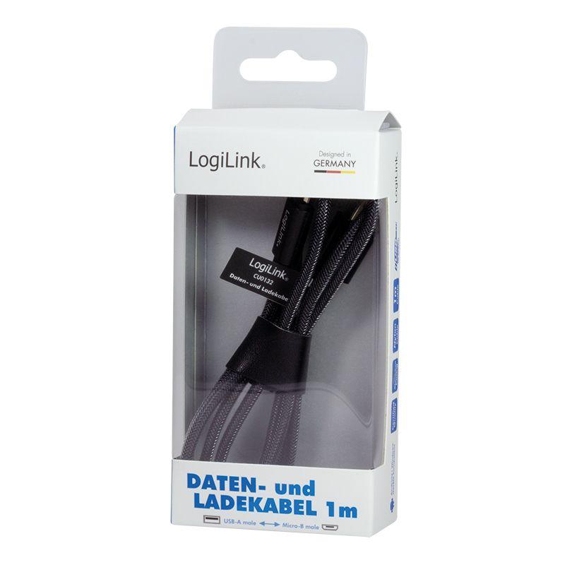 Cabo USB LOGILINK CU0132 (1 m - USB A - Micro-USB A - Cinzento), miniatura 3