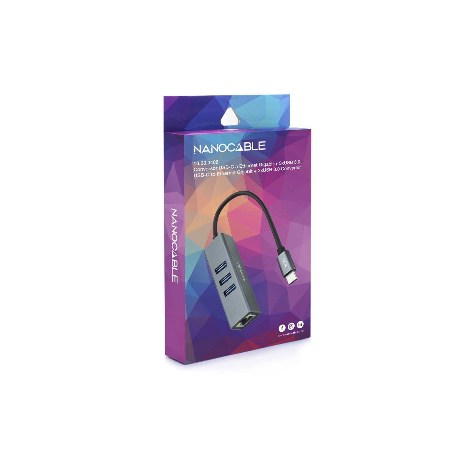 Hub USB-C NANOCABLE 10.03.0408 (15 cm - USB 2.0 - Cinzento) — miniatura 5