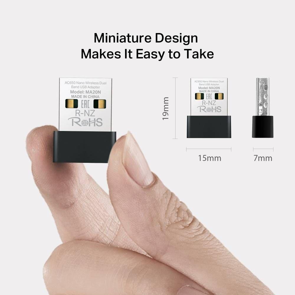 Adaptador USB Wi-Fi MERCUSYS MA20N (Wi-Fi 5 - 200 Mbit/s, 433 Mbit/s - Dupla banda - Preto Metálico), miniatura 3