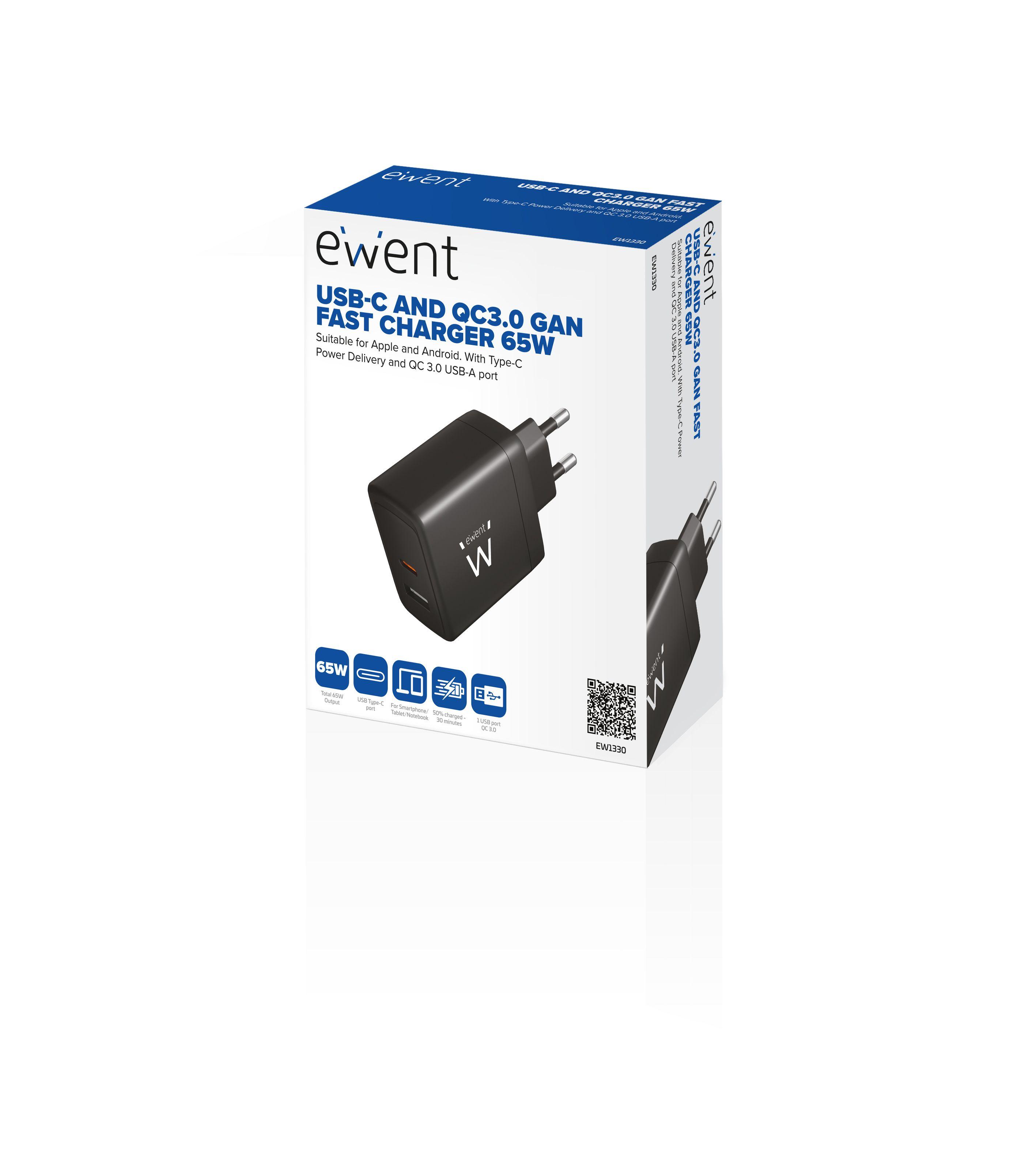 Carregador de Parede EWENT EW1330 (65 W - Preto), miniatura 4