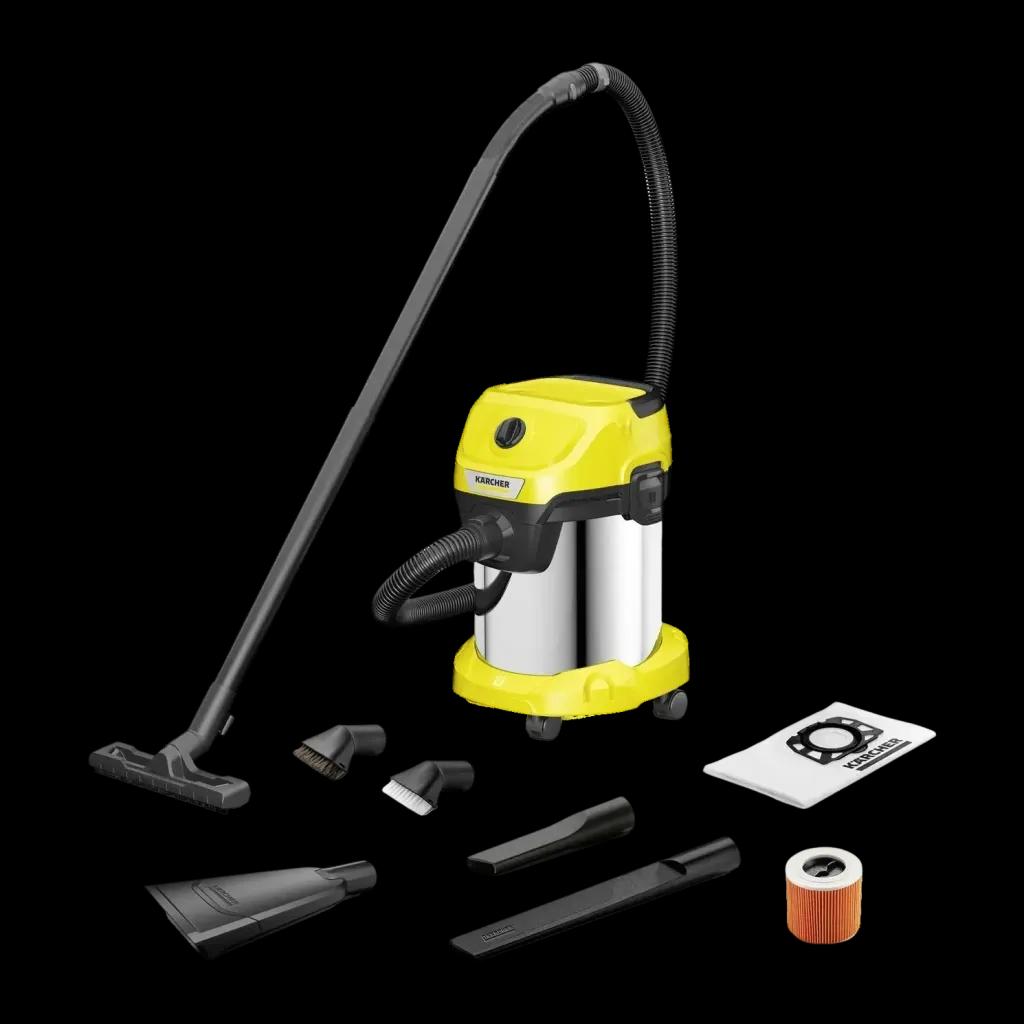 Aspirador de Sólidos e Líquidos KÄRCHER WD 3 S V-17/4/20 (Altura 49,3 cm - 17 l - Chão, piso duro - Aço Inoxidável e Amarelo)