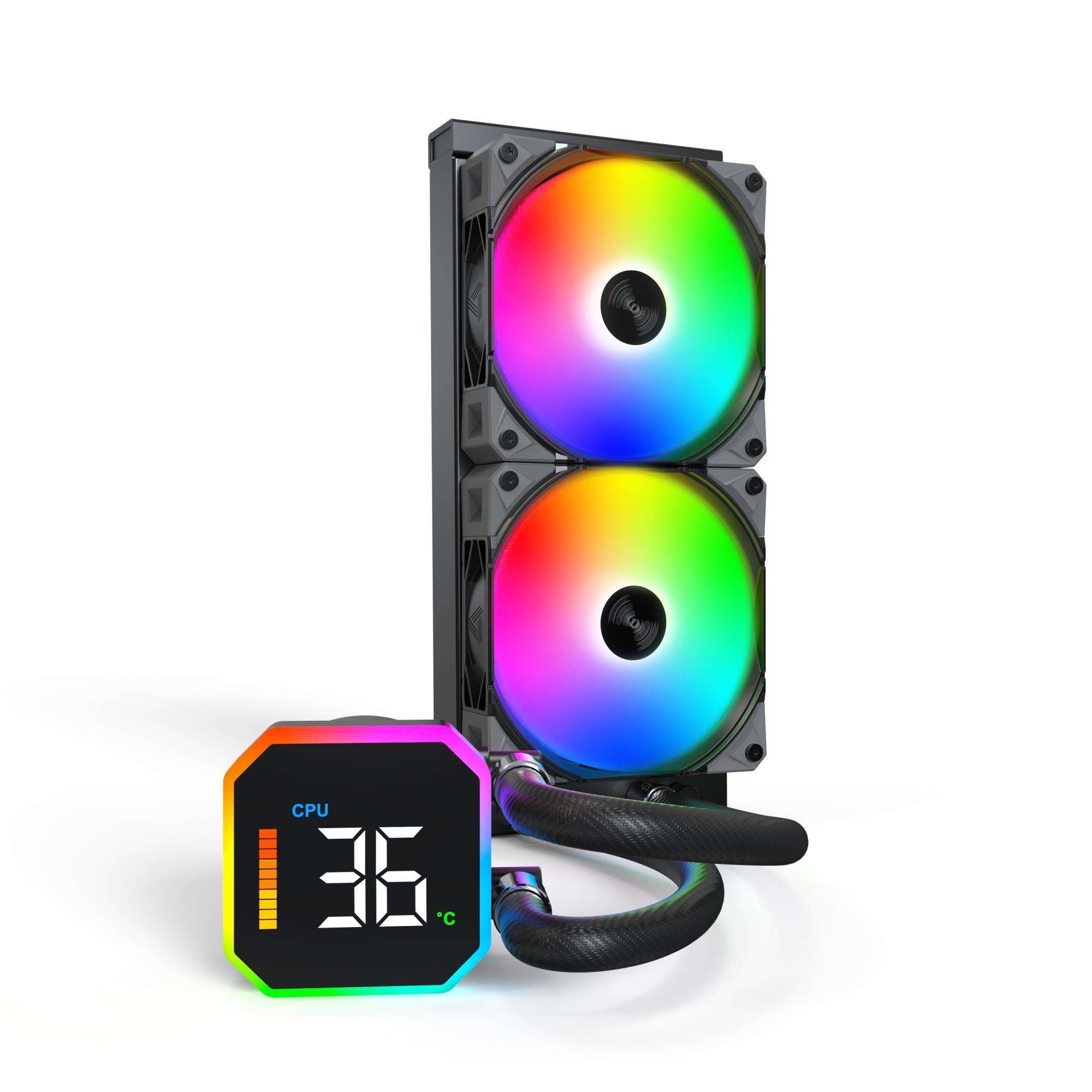 Sistema de Arrefecimento Líquido CPU MONTECH HyperFlow Digital 240 (12 cm - 2200 RPM - Âmbar, azul, verde, vermelho - Preto)