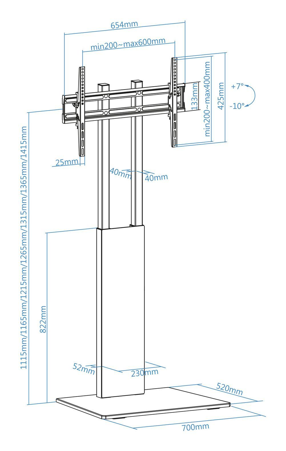 Suporte de Chão para TV TOOQ FS2288M-B (200 x 200-600 x 400 mm - 600 x 400 mm - 200 x 200 mm - Preto), miniatura 8