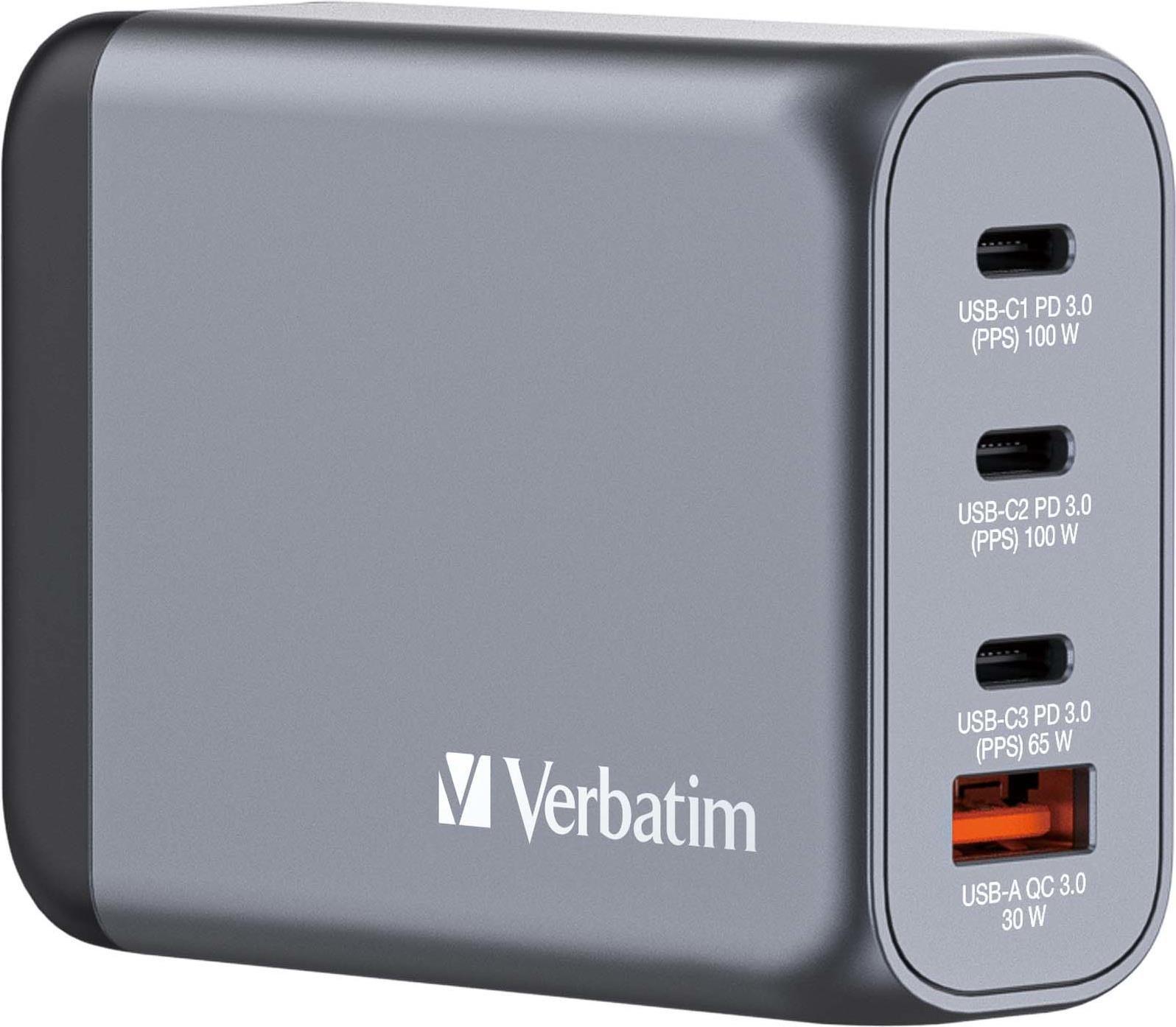 Carregador de Parede VERBATIM GNC-100 (100 W - Preto/Cinzento)