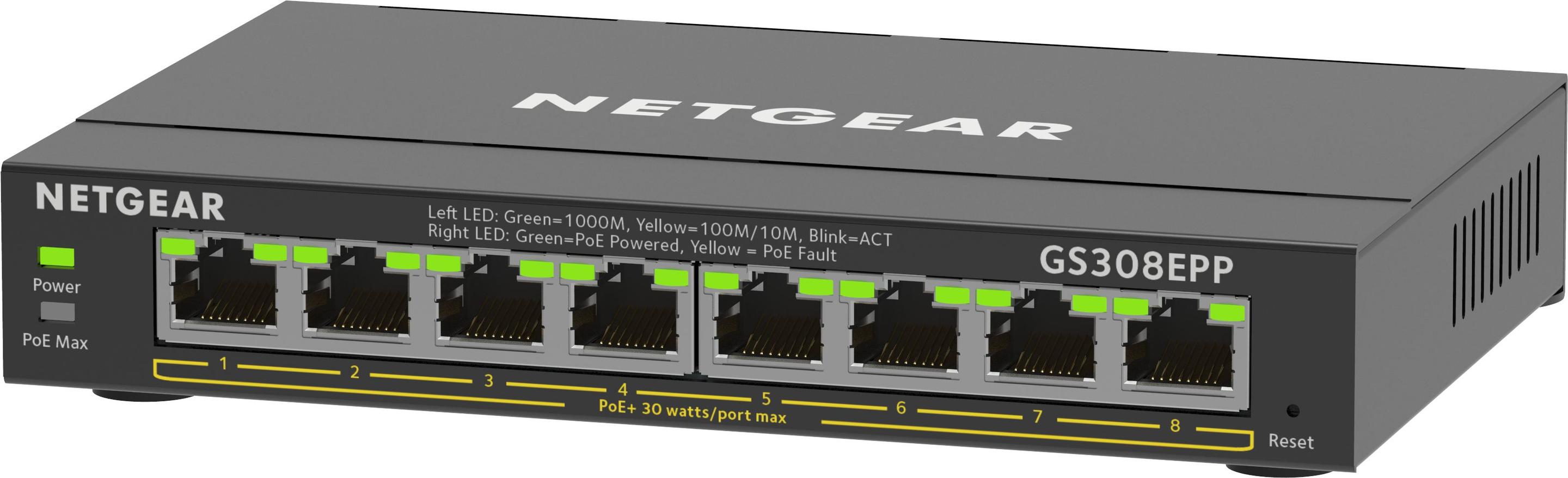 Switch NETGEAR GS308EPP (Gigabit Ethernet - 1000 Mbit/s - 16 Gbit/s - Preto) — miniatura 3