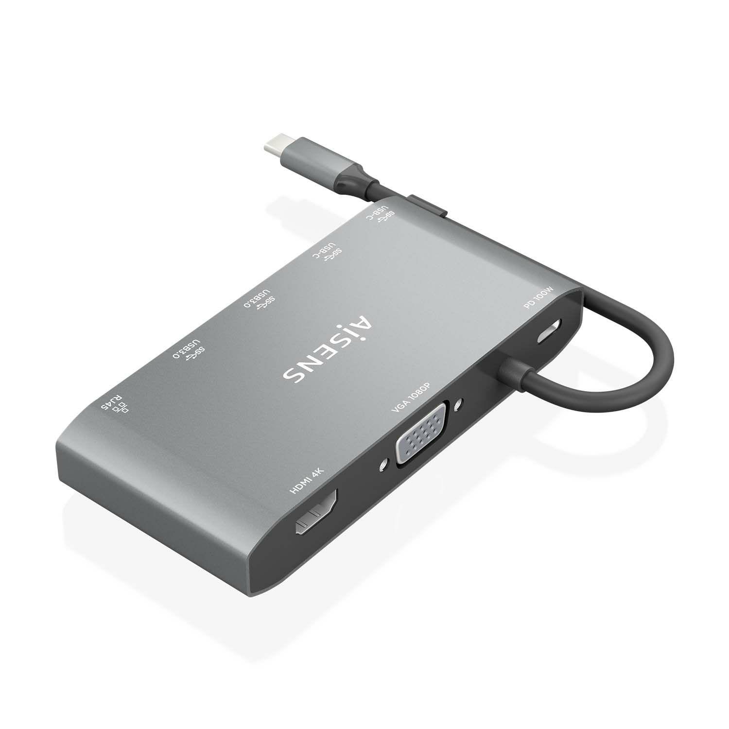 Hub USB-C AISENS ASUC-8P010-GR (0,2 m - Cinzento), miniatura 3
