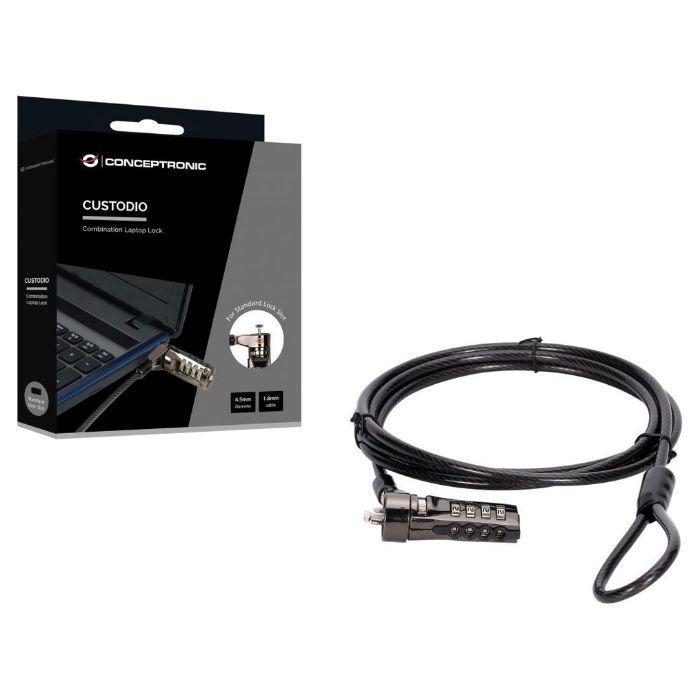 Cadeado Antirroubo para Portátil CONCEPTRONIC CUSTODIO01BS (Combinação de 4 Dígitos - 1,8 m - Preto), miniatura 2