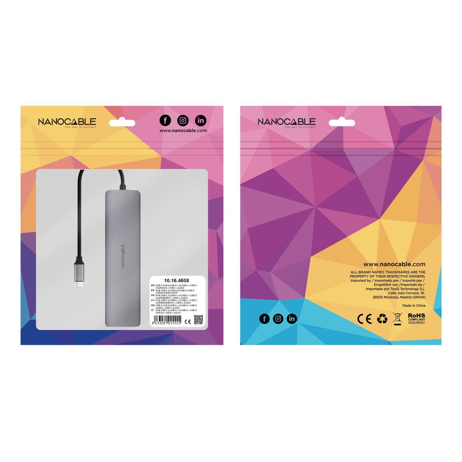 Hub USB-C NANOCABLE 10.16.4608 (0,18 m - Cinzento) — miniatura 5