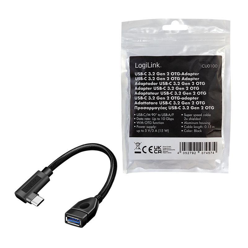 Cabo Adaptador USB LOGILINK CU0100 (USB-C 90° para USB-A - 0,2 m - Preto) — miniatura 4
