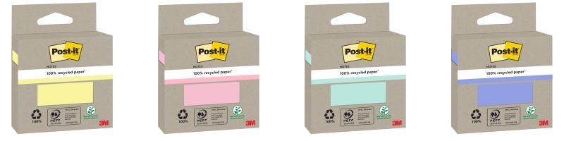 Bloco de Notas Adesivas Recicladas POST-IT (Papel reciclado - 4 Cores Sortidas)