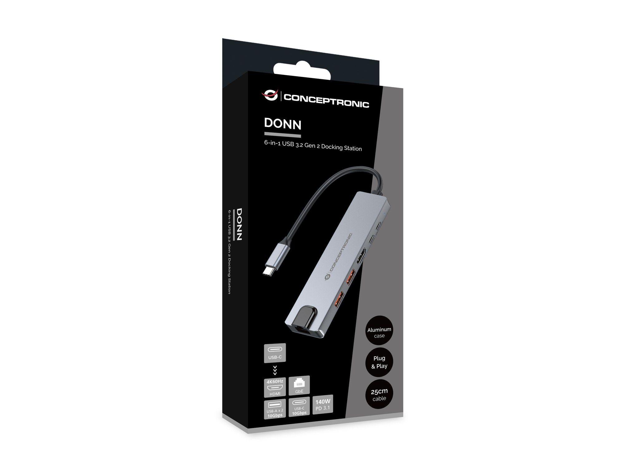 Base de Ligação USB-C CONCEPTRONIC DONN29G (0,25 m - 2 x USB 3.2 Gen 2 - Cinzento) — miniatura 6