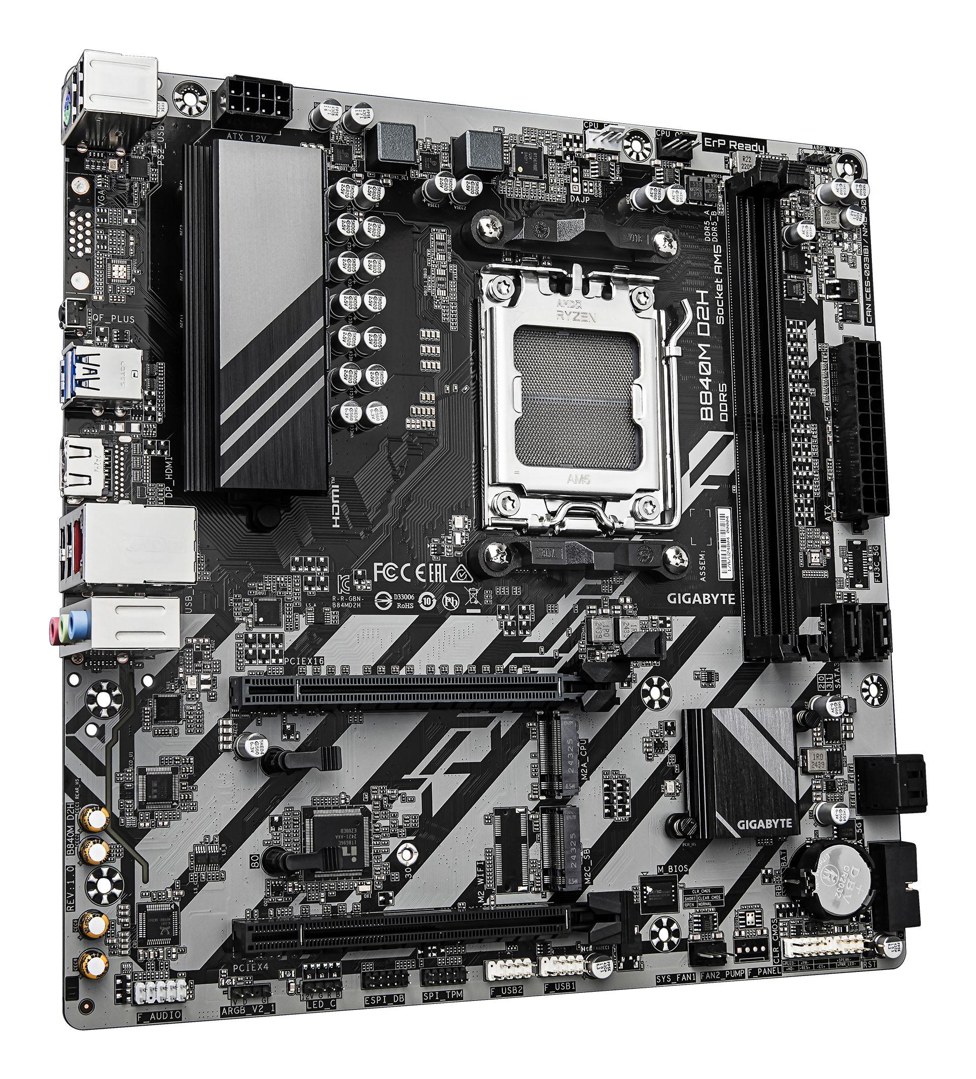 Motherboard GIGABYTE B840M D2H (AM5 - micro ATX - Duplo canal - Castanho escuro) — miniatura 3