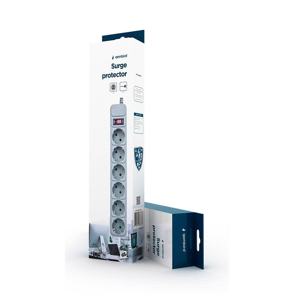 Régua de Tomadas com Proteção contra Sobretensões GEMBIRD SPG6-B-10C (6 x Schuko), miniatura 2