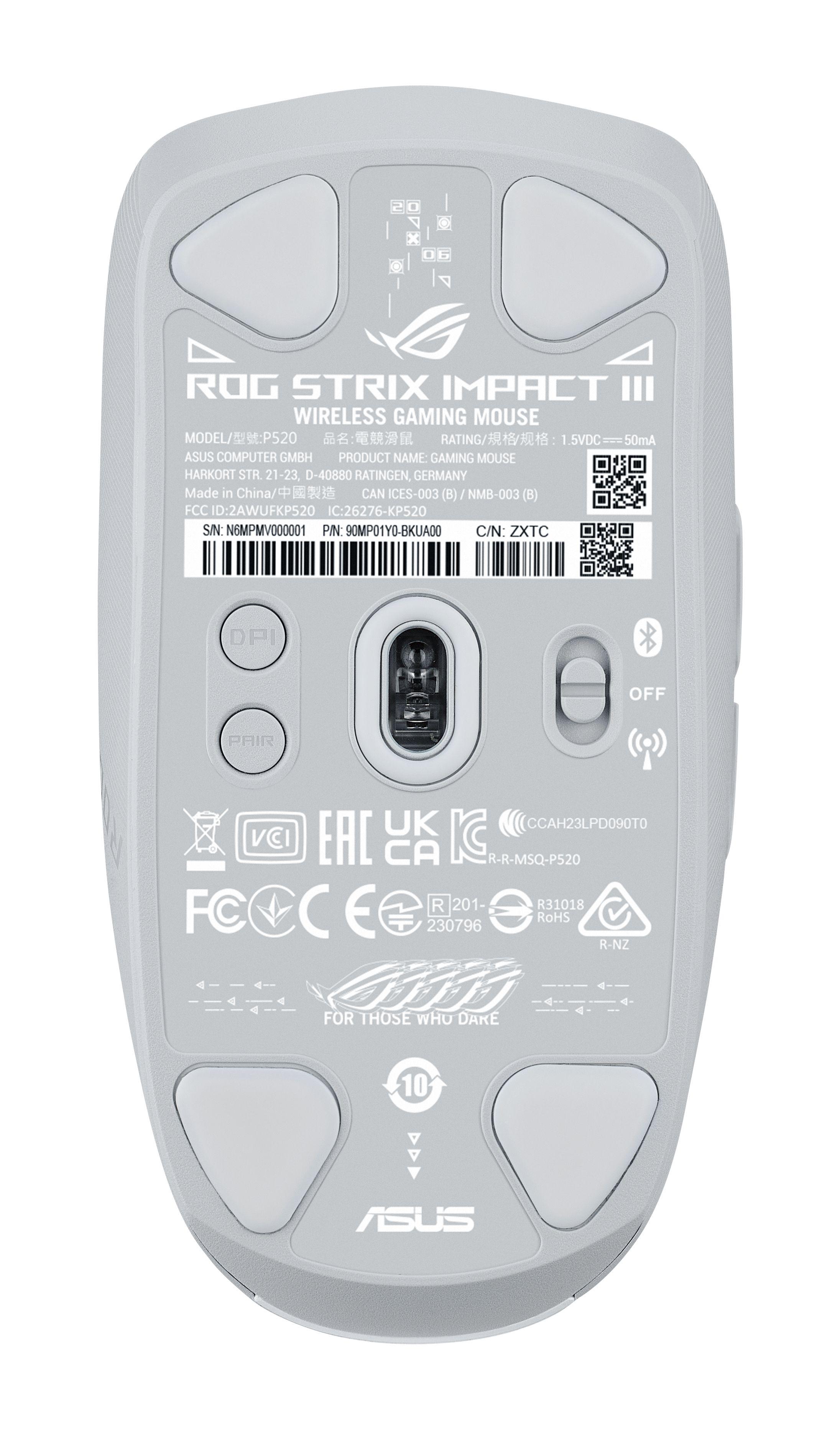 Rato ASUS ROG Strix Impact III Wireless (Ambidestro - 36000 DPI - Ótico - Branco) — miniatura 2