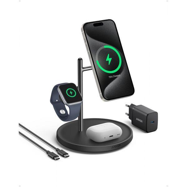 Estação de Carregamento Sem Fios ANKER MagGo 3 em 1 (Até 25 W - Apple - Preto), miniatura 3