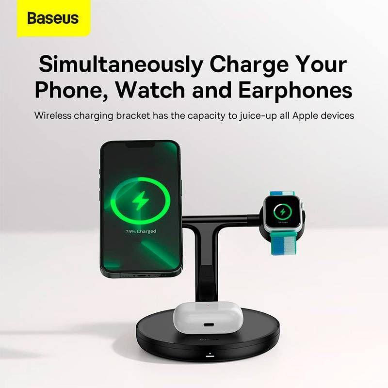 Carregador Sem Fios Magnético BASEUS Swan 3 em 1 (20 W - Smartphone, Smartwatch - Preto), miniatura 5