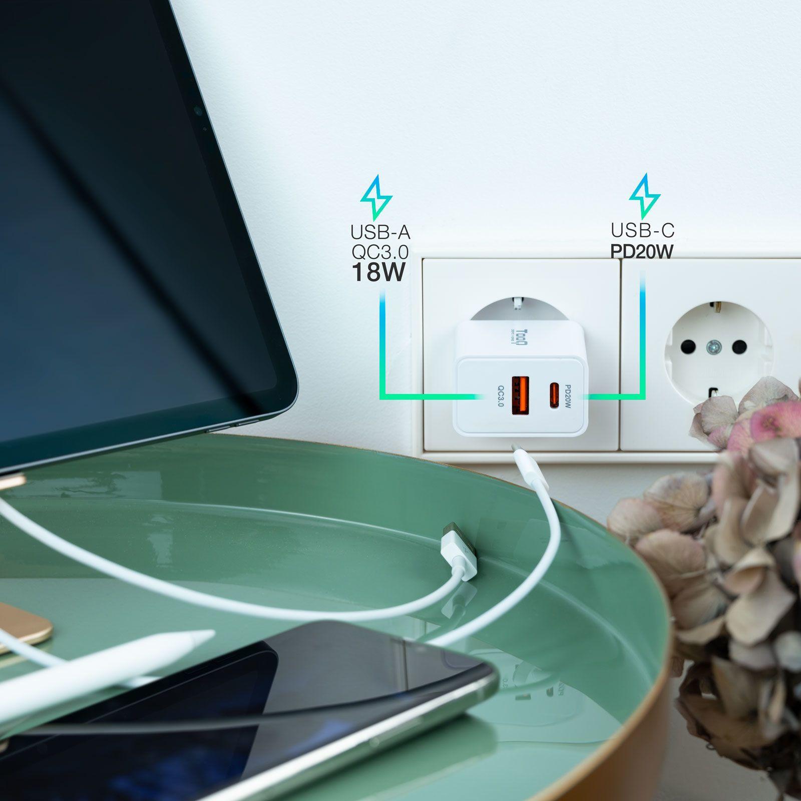 Carregador de Parede TOOQ TQWC-2SC04WT (20 W - Branco), miniatura 5