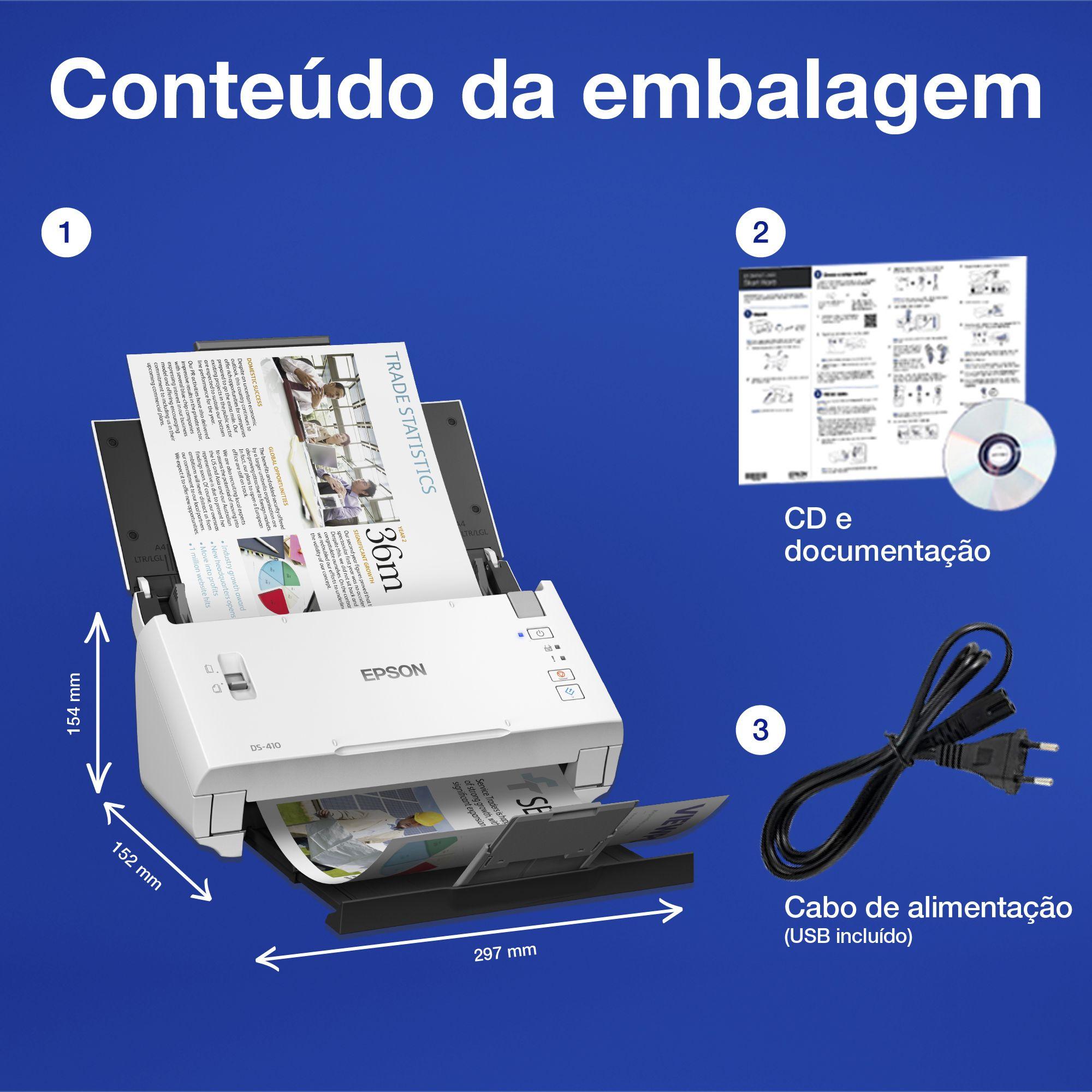 Digitalizador de Alimentação por Folhas EPSON WorkForce DS-410 (USB 2.0 - Preto e Branco) — miniatura 2