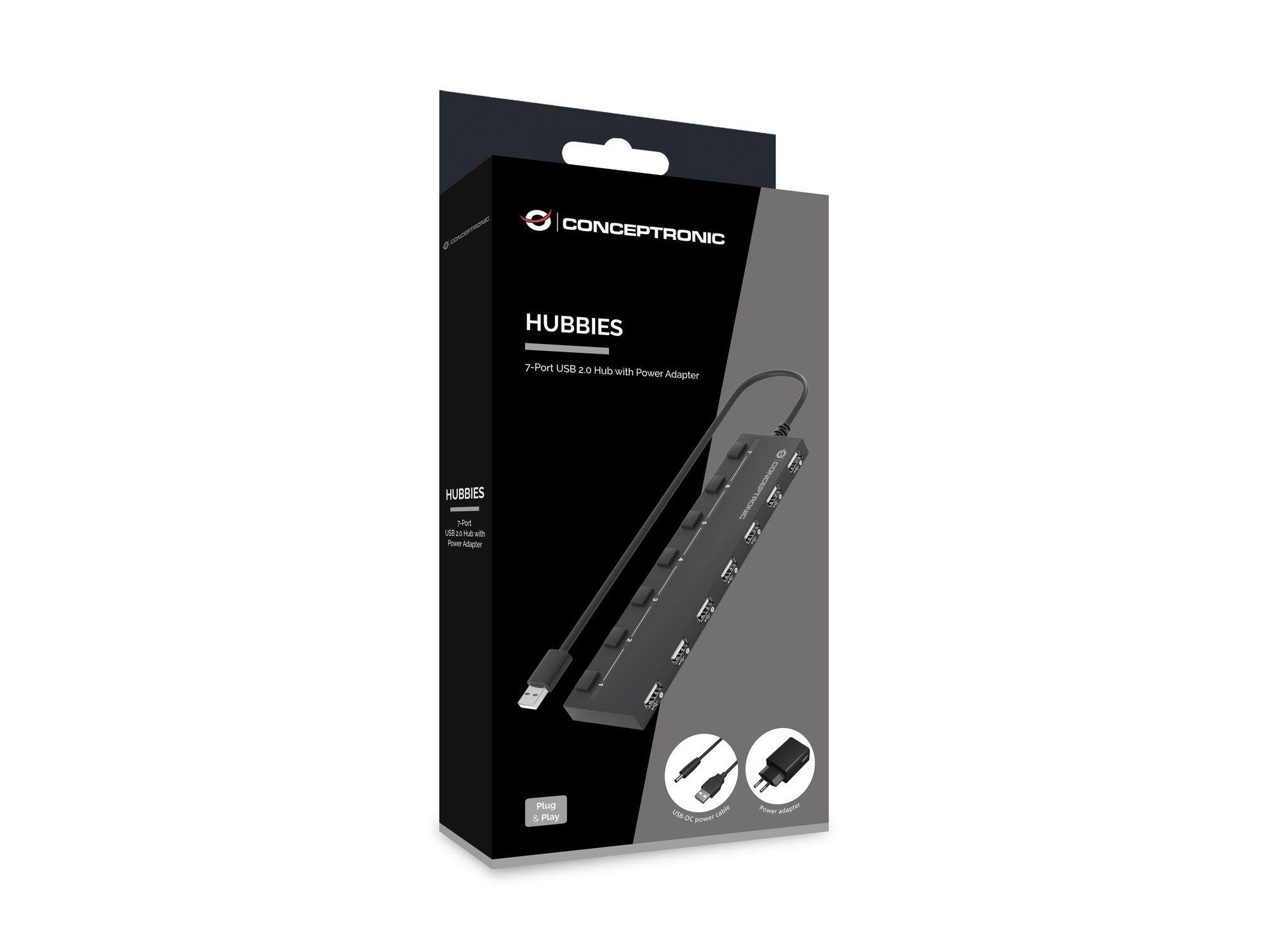 Hub USB 2.0 CONCEPTRONIC HUBBIES08BP (0,9 m - USB-A macho - Preto), miniatura 3