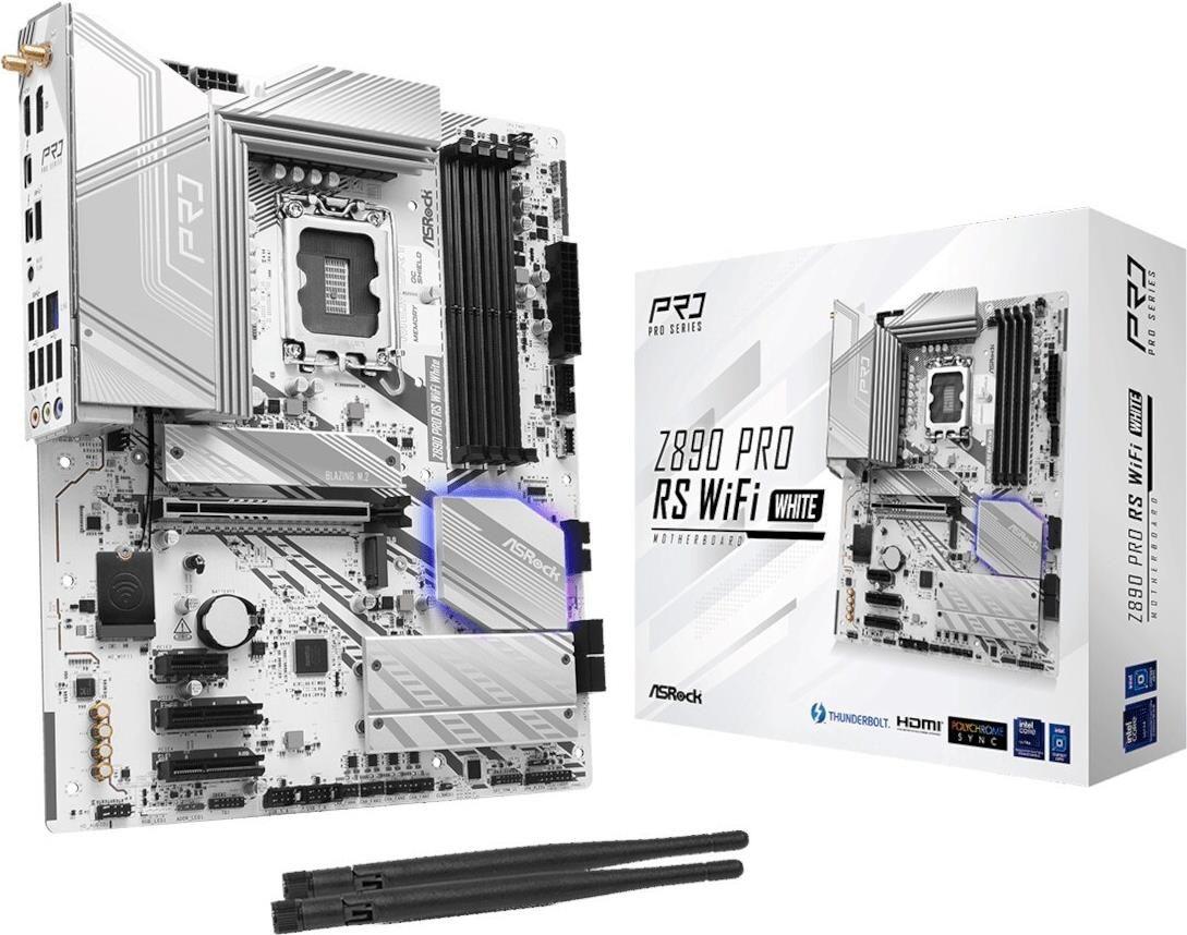 Motherboard ASROCK Z890 Pro RS WiFi White (LGA 1851 - Intel Core Ultra - ATX - Branco)