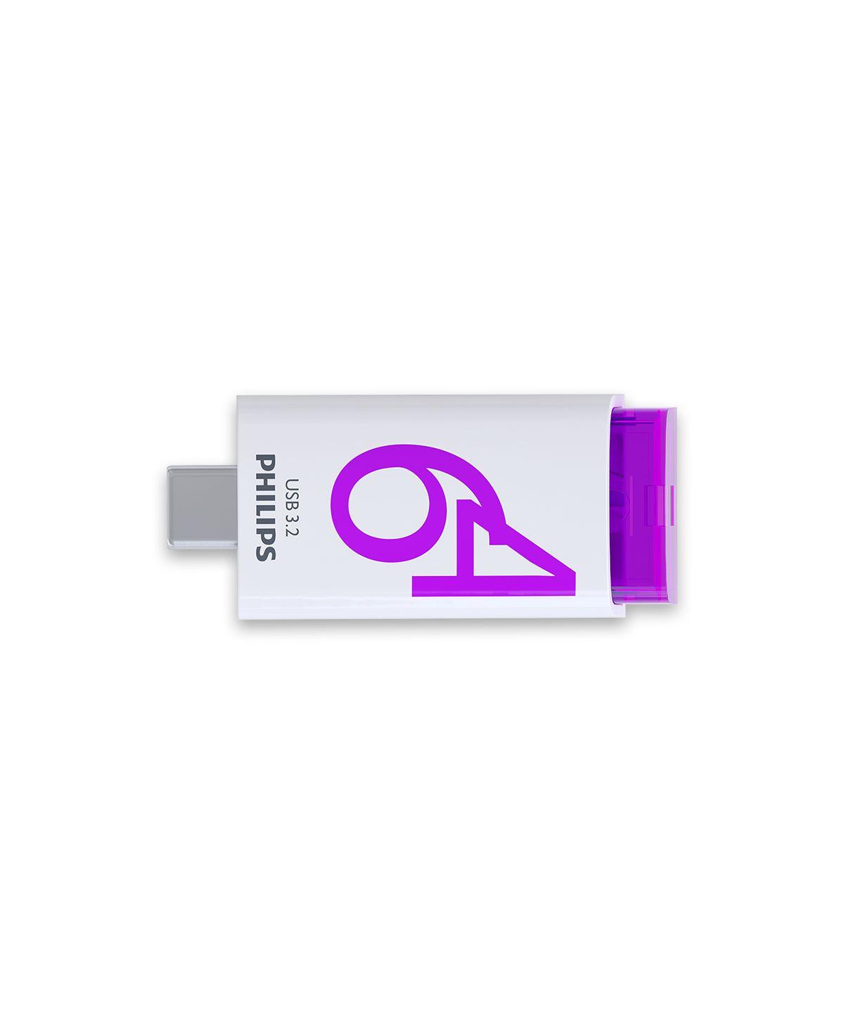 Pen USB PHILIPS FM64FD175B/00 (Tampa - USB Type-C - 3.2 Gen 1 - Violeta e Branco), miniatura 2