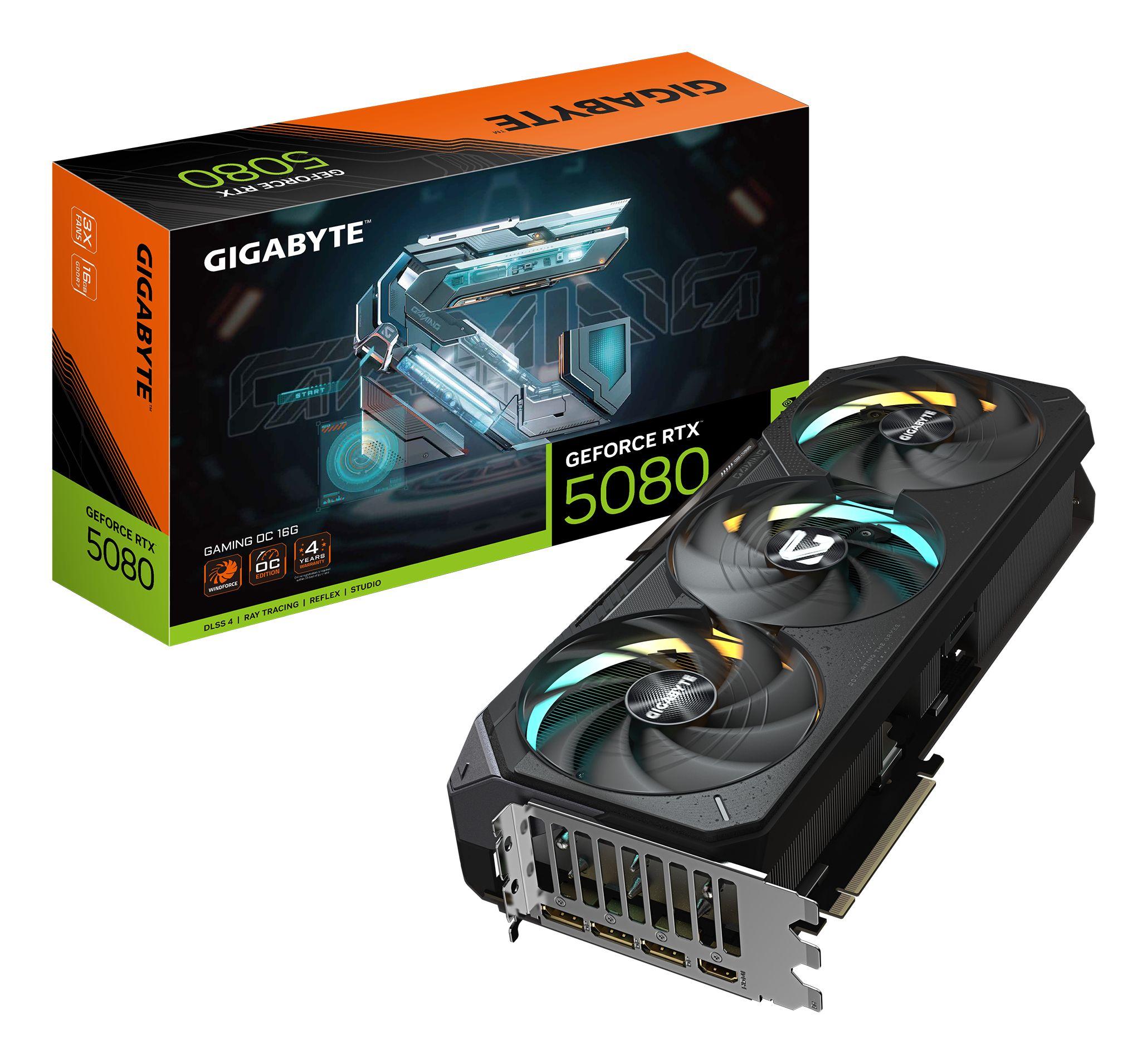 Placa Gráfica GIGABYTE GeForce RTX 5080 GAMING OC 16G (GeForce RTX 5080 - 28000 MHz - 16 GB - Preto)