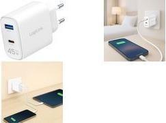 Carregador USB LOGILINK PA0410 (45 W - 1x USB-C com PD - 1x USB-A com QC - Branco)