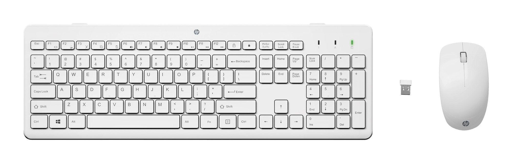 Conjunto de Teclado e Rato HP 230 (Membrana - Tamanho grande - RF Wireless - Branco)