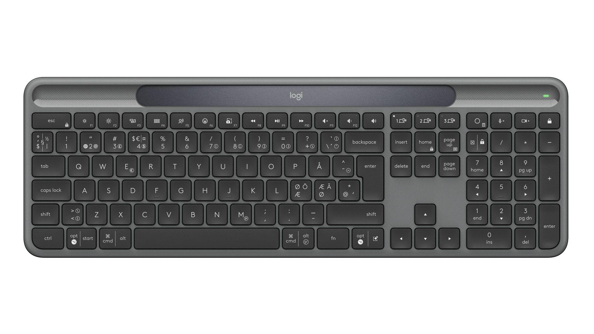 Teclado LOGITECH Signature Slim Solar+ K980 for Business (RF Wireless + Bluetooth - Sem fios - Grafite)