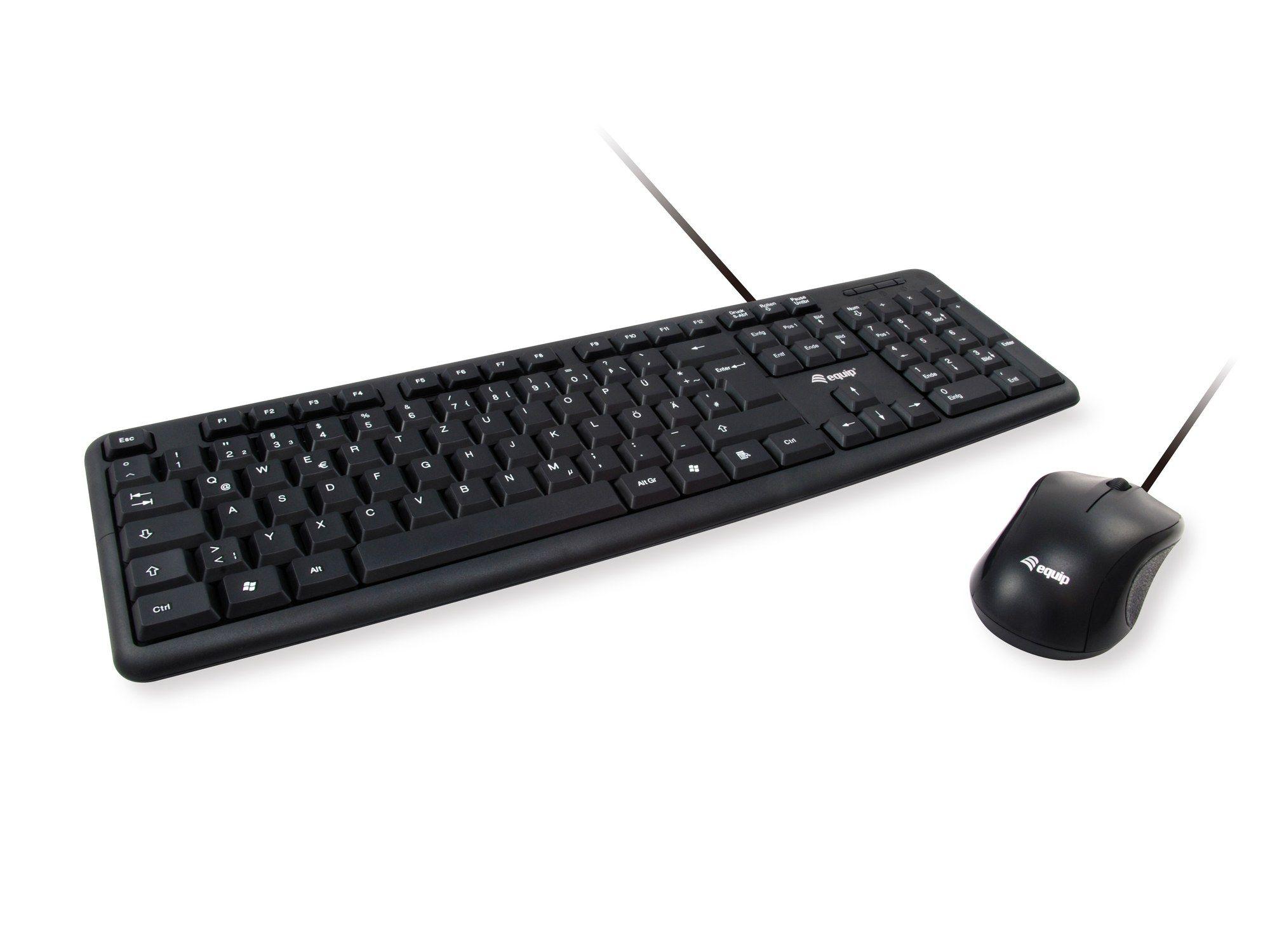 Conjunto Teclado e Rato EQUIP 245202 (Português - Membrana - Tamanho completo - Preto)