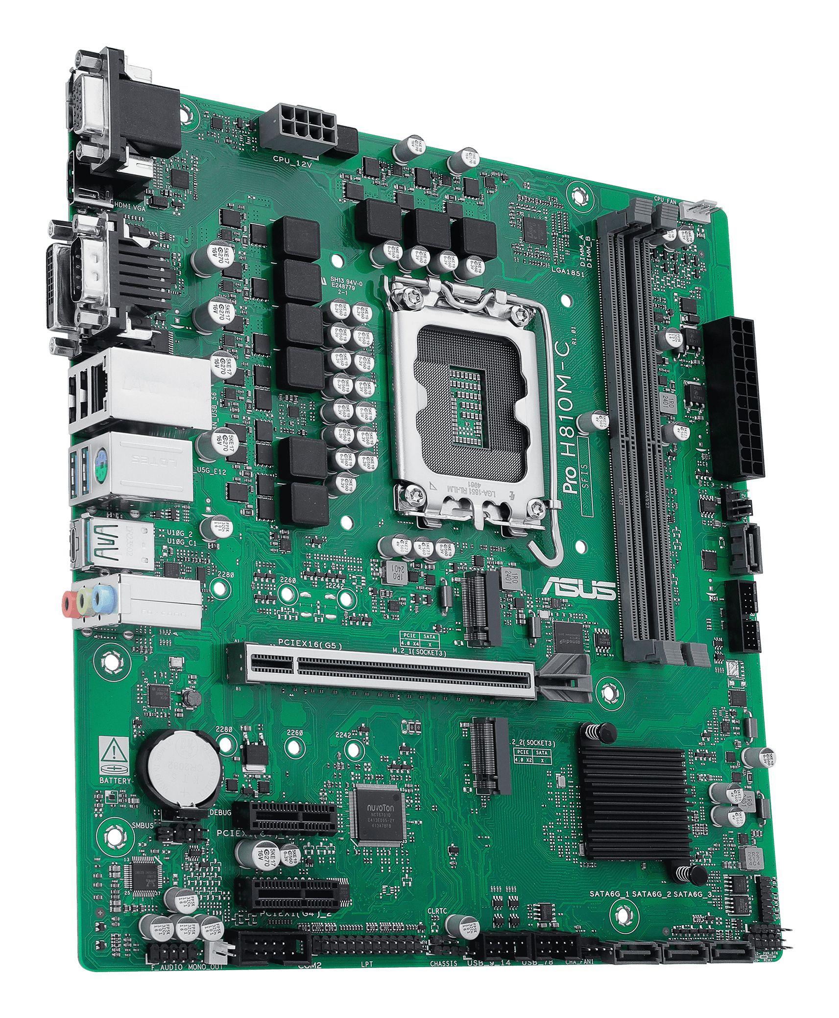 Motherboard ASUS PRO H810M-C-CSM (LGA 1851 (Socket V1) - Intel Core Ultra - micro ATX - Verde), miniatura 4