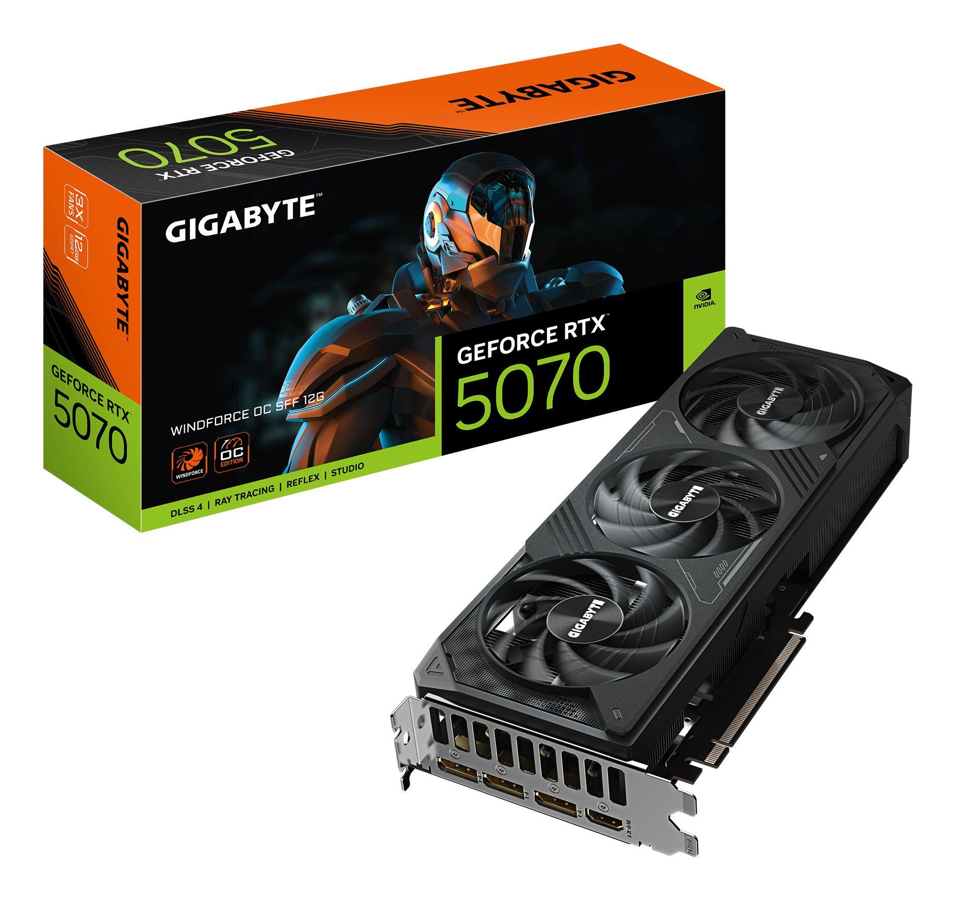 Placa Gráfica GIGABYTE GeForce RTX 5070 WINDFORCE OC SFF 12G (GeForce RTX 5070 - 28 Gbps - 12 GB - Preto)