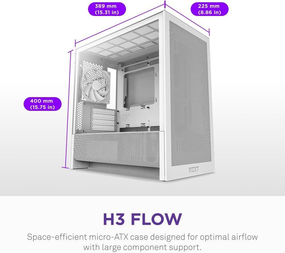 Caixa PC NZXT H3 Flow (micro ATX, Mini-ITX - Midi Tower - Micro-ATX, Mini-ITX - Branco) — miniatura 3