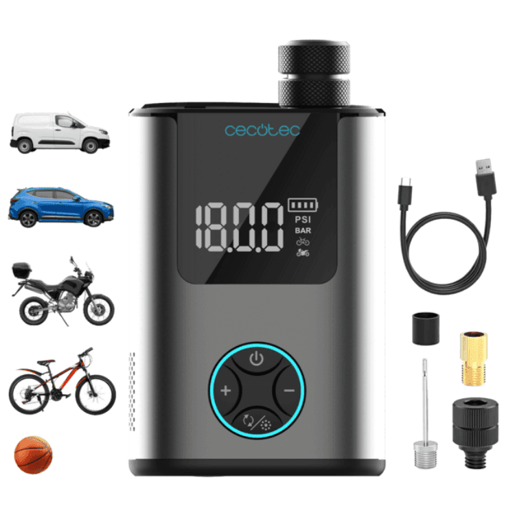 Inflador Elétrico Portátil CECOTEC Mini Air Max (Altura 8,3 cm - 600 mAh - 150 PSI - Preto) — miniatura 4