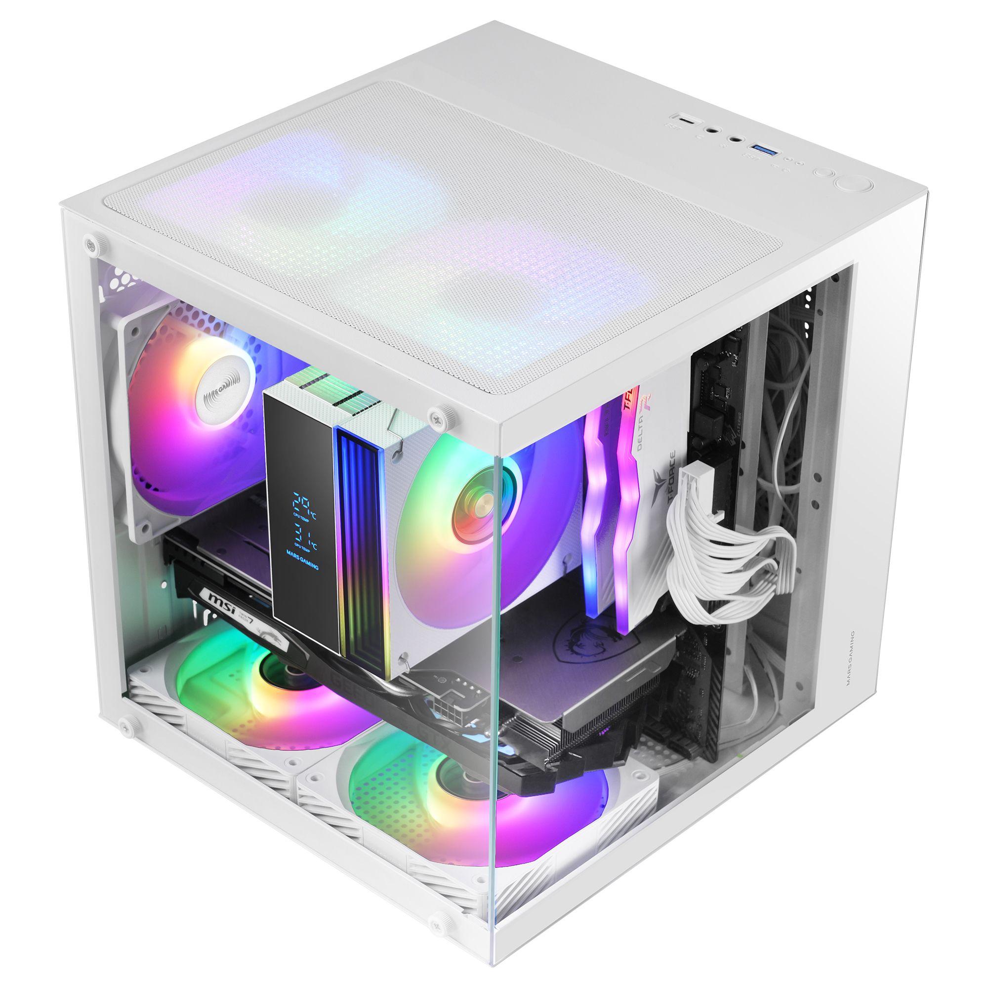 Caixa Mini Tower MARS GAMING MC-CUBEW (Micro ATX, Mini-ITX - Mini Tower - Vidro temperado - Branco) — miniatura 3