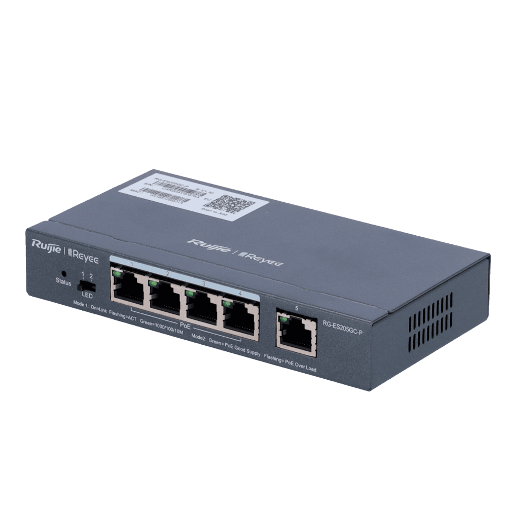 Switch Gerível REYEE RG-ES205GC-P (5 x 10/100/1000 Mbps - Até 54 W - PoE+ 54 W)