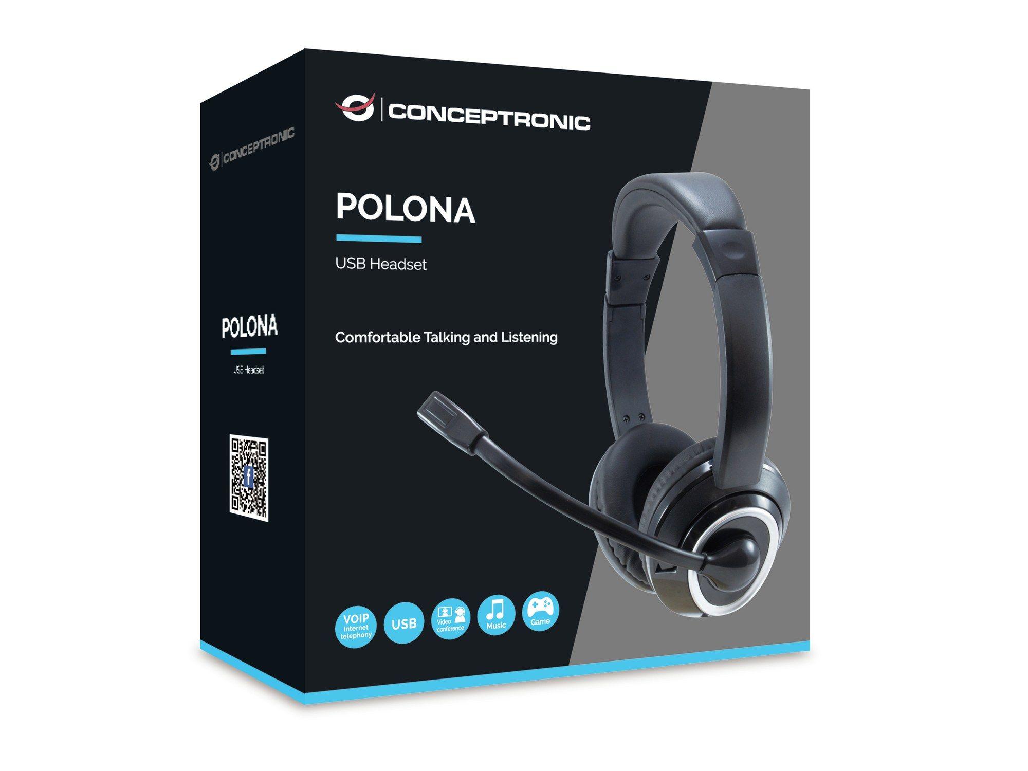 Headset CONCEPTRONIC POLONA01B (Binaural - Com fios - Circum-aural - Preto) — miniatura 4