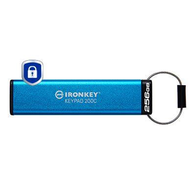 Pen USB KINGSTON IronKey Keypad 200 IKKP200C/256GB (256 GB - Com tampa - Sleeve - Azul)