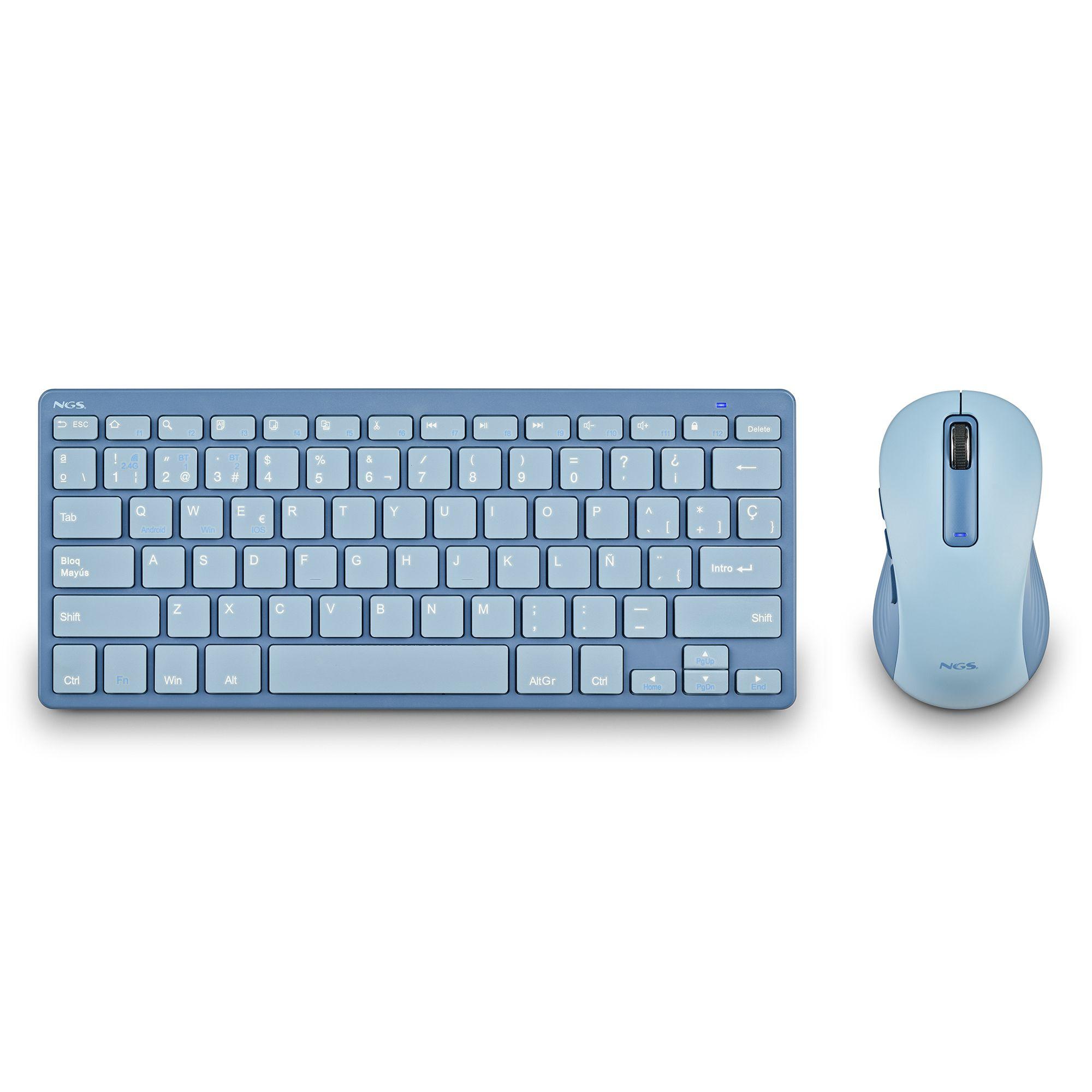 Teclado e Rato NGS Fantasy Kit Blue (Espanhol - Mini - RF Wireless + Bluetooth - Azul)