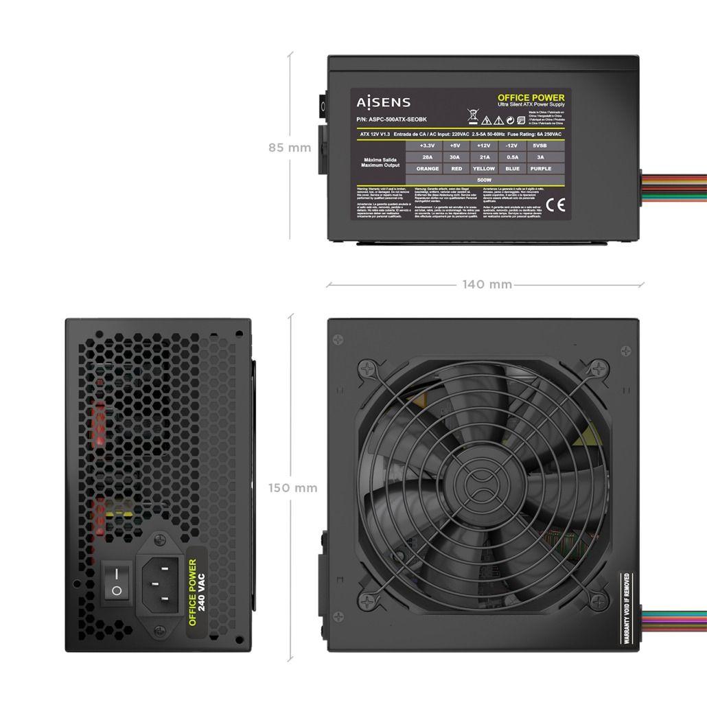 Fonte de Alimentação AISENS ASPC-500ATX-SEOBK (ATX - 500 W - Preto), miniatura 3