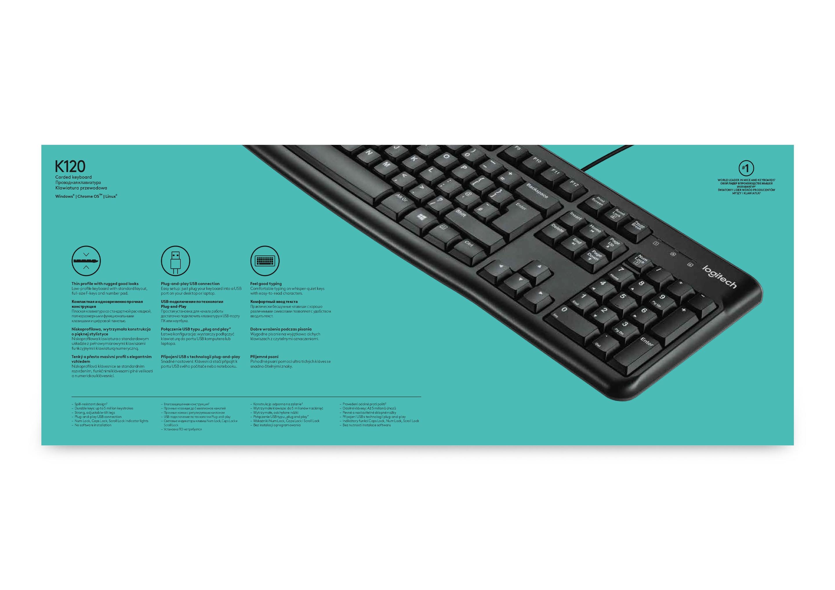 Teclado LOGITECH K120 for Business (Francês - Tamanho completo - USB - Preto) — miniatura 12