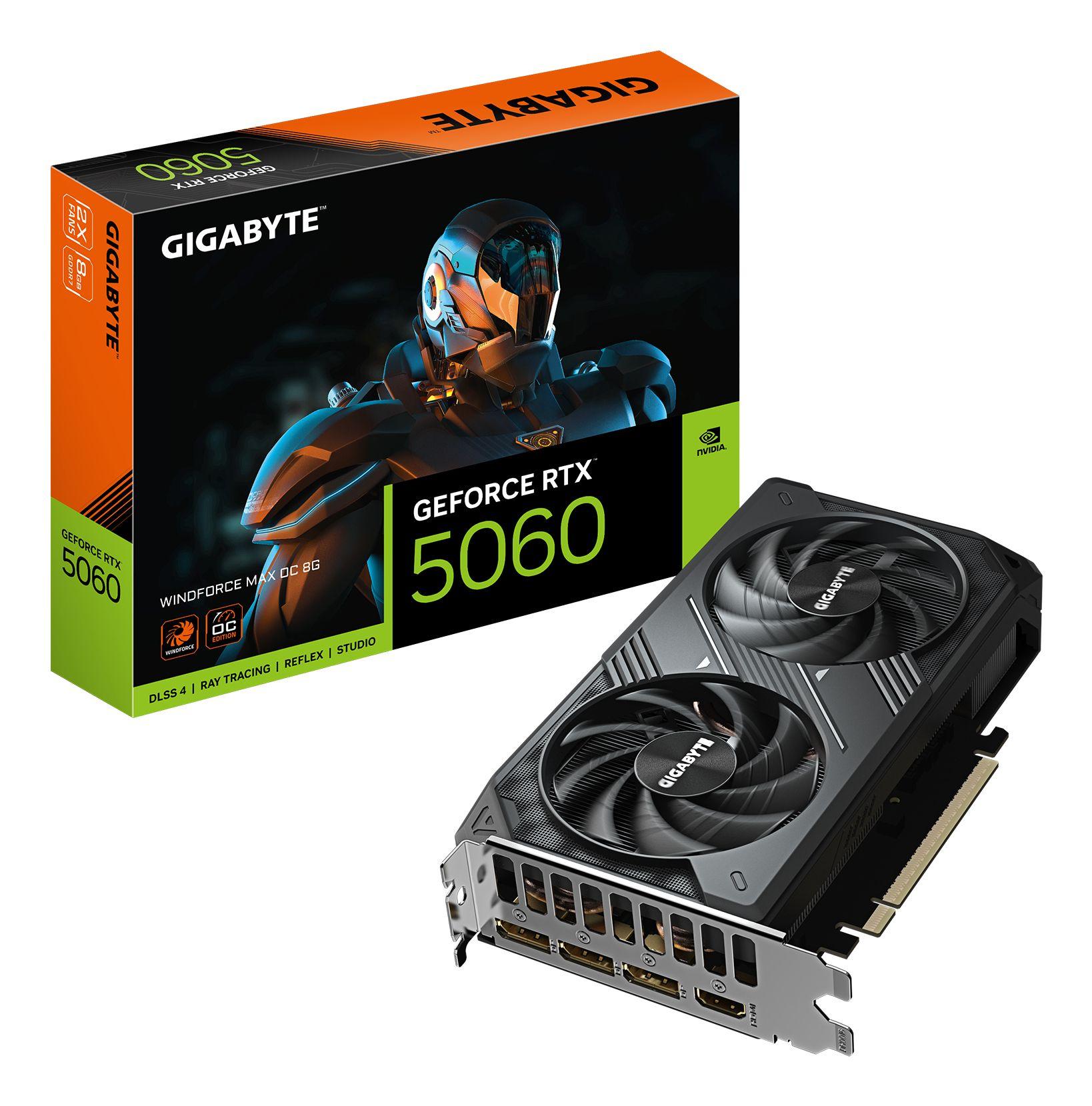 Placa Gráfica GIGABYTE GeForce RTX 5060 WINDFORCE MAX OC 8G (GeForce RTX 5060 - 28000 MHz - 8 GB - Preto)