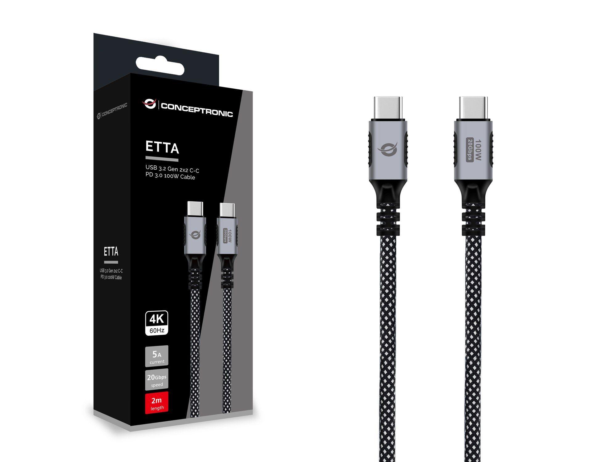 Cabo USB-C CONCEPTRONIC ETTA07B20 (2 m - USB C - Preto) — miniatura 3