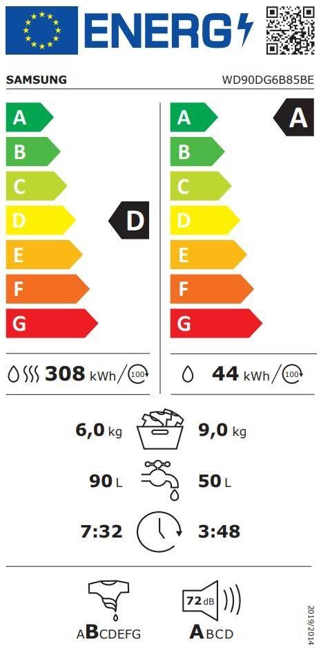 Máquina de Lavar e Secar Roupa Independente SAMSUNG WD90DG6B85BEU3 (B - 9 kg - 6 kg - Branco) — miniatura 2