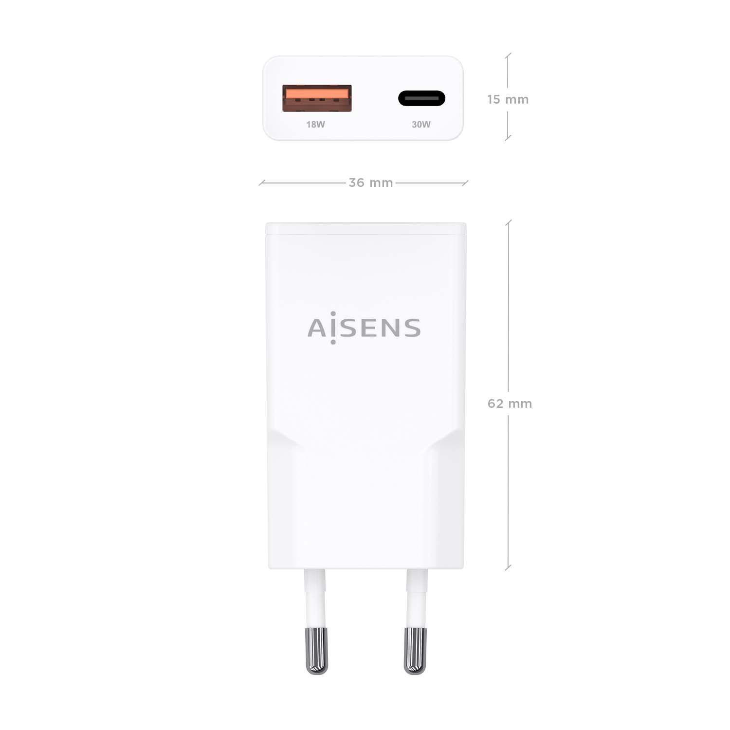 Carregador de Parede AISENS ASCH-30W2P046-W (30 W - Branco), miniatura 4
