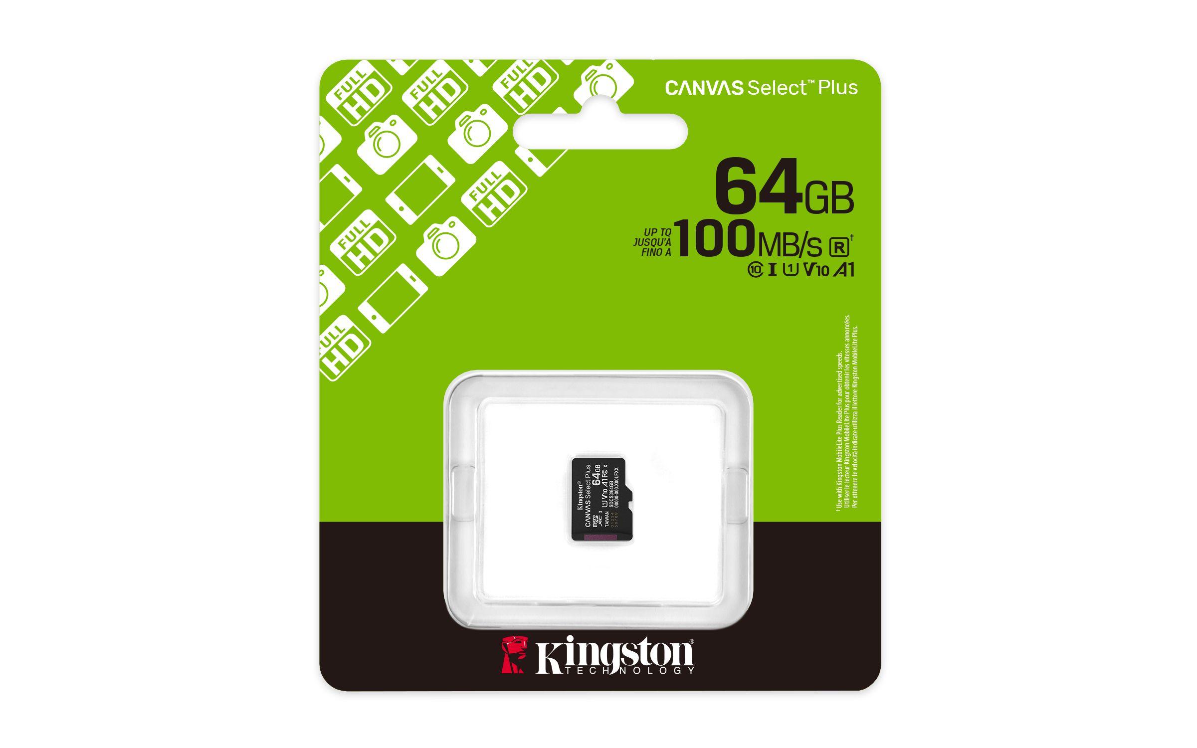 Cartão de Memória KINGSTON Canvas Select Plus Gen3 (64GB - Classe 10 - 100 MB/s - Preto) — miniatura 3