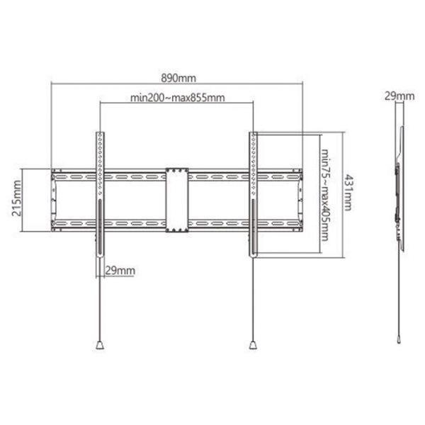 Suporte de Parede TV GEMBIRD WM-90F-01 (200 x 200 mm a 800 x 400 mm - 800 x 400 mm - 200 x 200 mm - Preto), miniatura 2